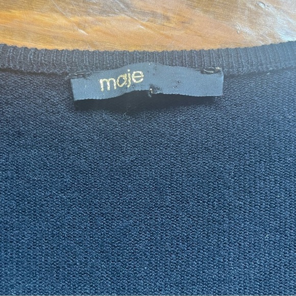 Maje Daminute Black Leather Patch Silk Blend Open Front Sweater Cardigan‎ in M - Picture 7 of 13